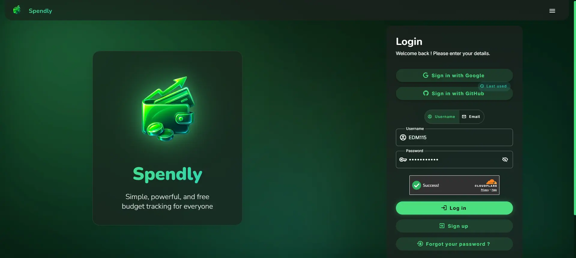 Login page